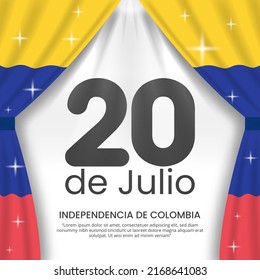 Happy 20 de Julio Colombia independence day background with Colombia flag curtain