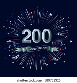 Happy 200th Anniversary. with fireworks and star on dark background.Greeting card, banner, poster