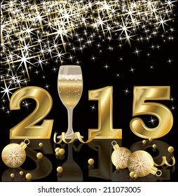 Happy 2015 New Year with champagne, vector illustration