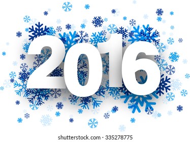 Happy 2016 new year with blue snowflakes. Vector illustration. 