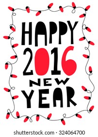 Happy 2016 new year card with garland. Vector illustration