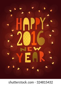 Happy 2016 new year card with garland. Vector illustration