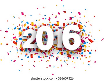 Happy 2016 new year with colour confetti. Vector paper illustration.