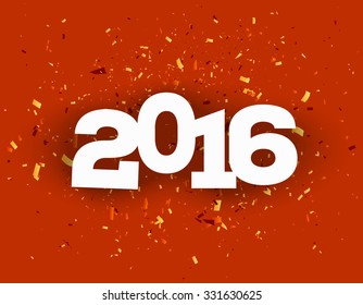 Happy 2016 new year with confetti. Vector paper illustration