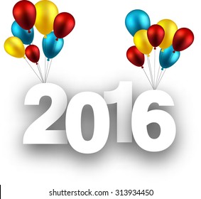 Happy 2016 new year sign with balloons. Vector paper illustration. 