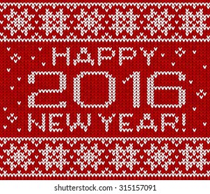 Happy 2016 new year vector knitted greeting card template