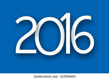 Happy 2016 new year. White paper sign over blue. Vector illustration. 