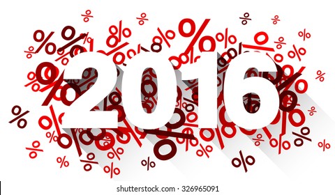 Happy 2016 new year word over percent signs. Vector paper illustration. 