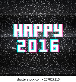 Happy 2016 technology greeting card  on noisy TV background