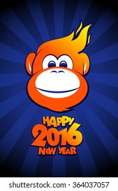 Happy 2016 year fiery monkey card design.