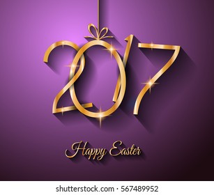 Happy 2017 Easter modern and elegant background with a Golden egg and metal effect lettering. Ideal for flyers, banners, depliant, invitation and generic seasonal wallpapers