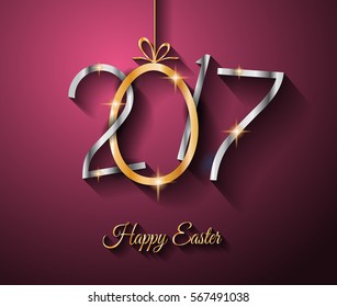 Happy 2017 Easter modern and elegant background with a Golden egg and metal effect lettering. Ideal for flyers, banners, depliant, invitation and generic seasonal wallpapers