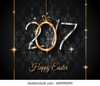 Happy 2017 Easter modern and elegant background with a Golden egg and metal effect lettering. Ideal for flyers, banners, depliant, invitation and generic seasonal wallpapers