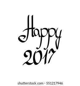Happy 2017, isolated calligraphy, design template, vector illustration