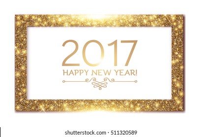 Happy 2017 New Year Elegant Design Template with Gold Shining Frame. Vector illustration