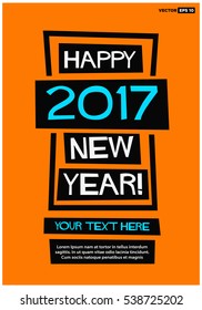 Happy 2017 New Year (Flat Style Vector Illustration Poster Design) with Text Box