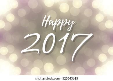 Happy 2017 text design on lights bokeh background or banner. Vector festive shiny illustration