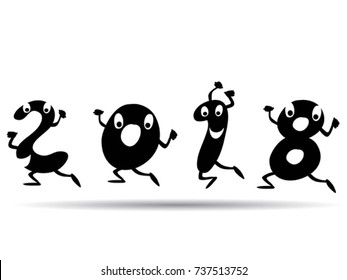 happy 2018 cartoon style