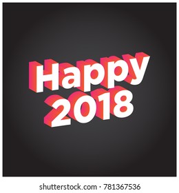 Happy 2018 in Flat Colours with 3D Style Shadow