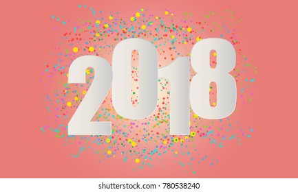 Happy 2018 new year with confetti. Vector paper illustration.