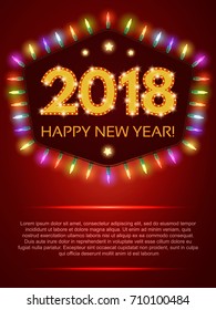 Happy 2018 New Year Flyer. Christmas Greeting Card. Vector illustration