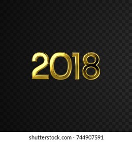 Happy 2018 New Year. Holiday Vector Illustration With Golden 2018 Numbers Isolated On Black Transparent Background. Decorative Element For Festive Design