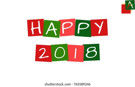 happy 2018, vector letters in squares with traditional christmas colors