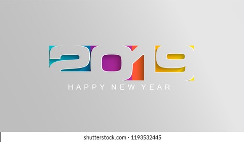 Happy 2019 new year card in paper style for your seasonal holidays flyers, greetings and invitations cards and christmas themed congratulations and banners. Vector illustration.