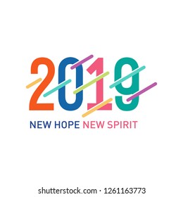 Happy 2019 new year card with motivation quotes for your posters, holidays flyers, greetings and invitations cards. Vector illustration. - Vector 