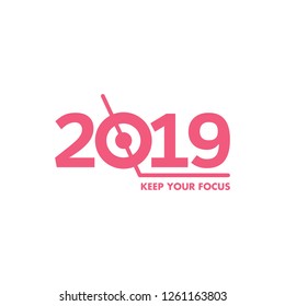 Happy 2019 new year card with motivation quotes for your posters, holidays flyers, greetings and invitations cards. Vector illustration. - Vector 