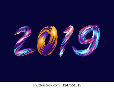 Happy 2019 new year full colour seasonal holidays flyers, greetings and invitations cards and christmas themed congratulations and banners. Vector illustration