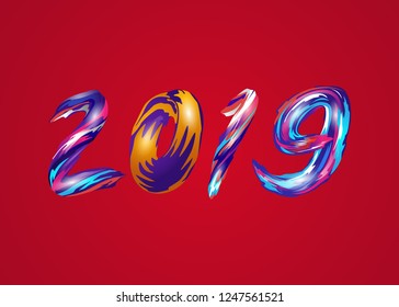 Happy 2019 new year full colour seasonal holidays flyers, greetings and invitations cards and christmas themed congratulations and banners. Vector illustration