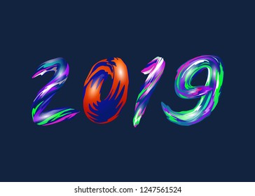 Happy 2019 new year full colour seasonal holidays flyers, greetings and invitations cards and christmas themed congratulations and banners. Vector illustration