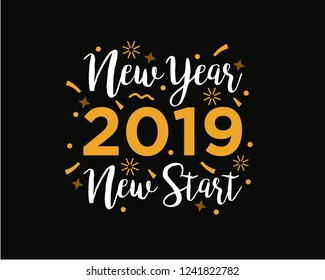 Happy 2019 New Year. Holiday Vector Illustration With Lettering