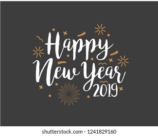 Happy 2019 New Year. Holiday Vector Illustration With Lettering