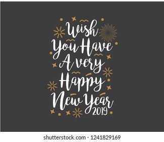 Happy 2019 New Year. Holiday Vector Illustration With Lettering