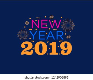 Happy 2019 New Year. Holiday Vector Illustration With Lettering