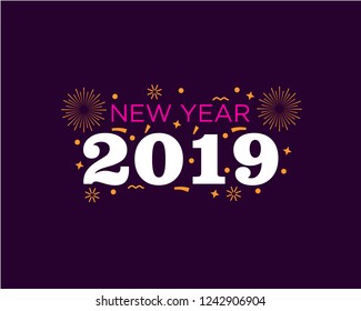 Happy 2019 New Year. Holiday Vector Illustration With Lettering