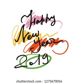 Happy 2019 New Year. Holiday vector illustration. Vintage festive label.