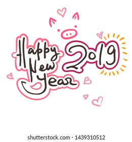 Happy 2019 New Year. Holiday vector illustration. Vintage festive label.
