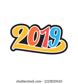 Happy 2019 new year sticker. Vector