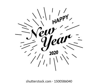 Happy 202 New Year. Happy New Year, Creative Background 2020 With sun rays. New Year 2020 text design. Holiday With Lettering Composition and Burst.