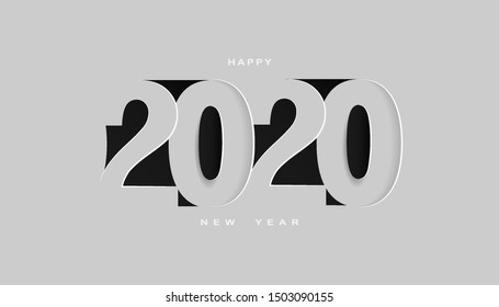 Feliz año 2020 banner en papel estilo para tus volantes, saludos, invitaciones y tarjetas.Ilustración vectorial.