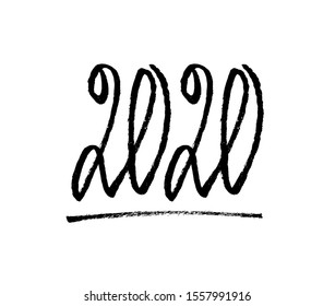 	
Happy 2020 New Year Brush Hand Drawn Calligraphy. Typography Holiday Vector Letters. Lettering Sign.