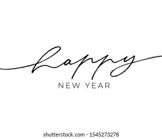 Happy 2020 New Year calligraphy phrase. Happy New Year inscription. Vector ink illustration isolated on white background. Usable for banners, greeting cards, gifts etc. Modern lettering style.
