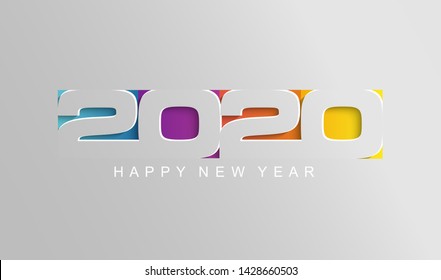 Happy 2020 new year card in paper style for your seasonal holidays flyers, greetings and invitations cards and christmas themed congratulations and banners. Vector illustration.