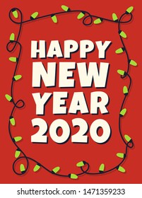Happy 2020 new year card with garland. Vector illustration