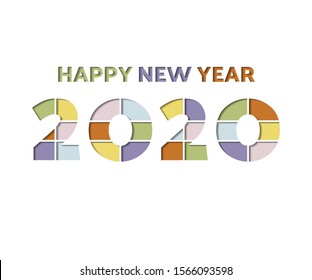 Happy 2020 New Year color paper cut style for your seasonal holidays greetings and invitations, Christmas, flyers, themed congratulations and cards