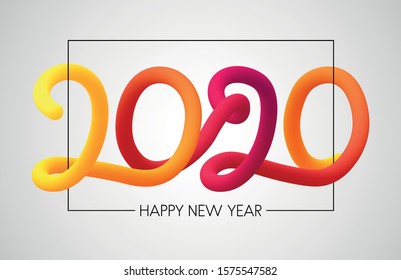Happy 2020 New Year colorful gradient 3d lettering. Letters composed of trendy blend. Christmas decoration - Vector