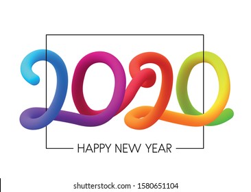 Happy 2020 New Year colorful gradient 3d lettering. Letters composed of trendy blend. Christmas decoration - Vector